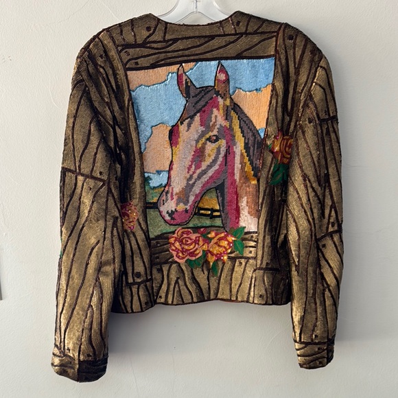 Fall/Winter 1990 Todd Oldham Paint By Number Horse Sequin Cropped Jacket - Picture 1 of 17